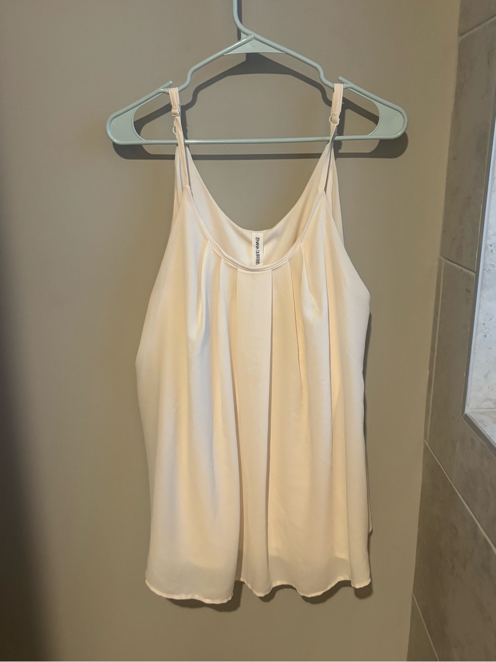 Zenana Outfitters Cream Pleated Cami with Adjustable Straps